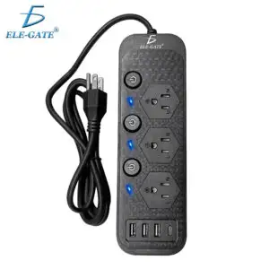 Multicontacto de Alimentación Universal – 3 Clavijas, 3 Puertos USB y 1 Puerto Tipo C para Carga Rápida y Segura