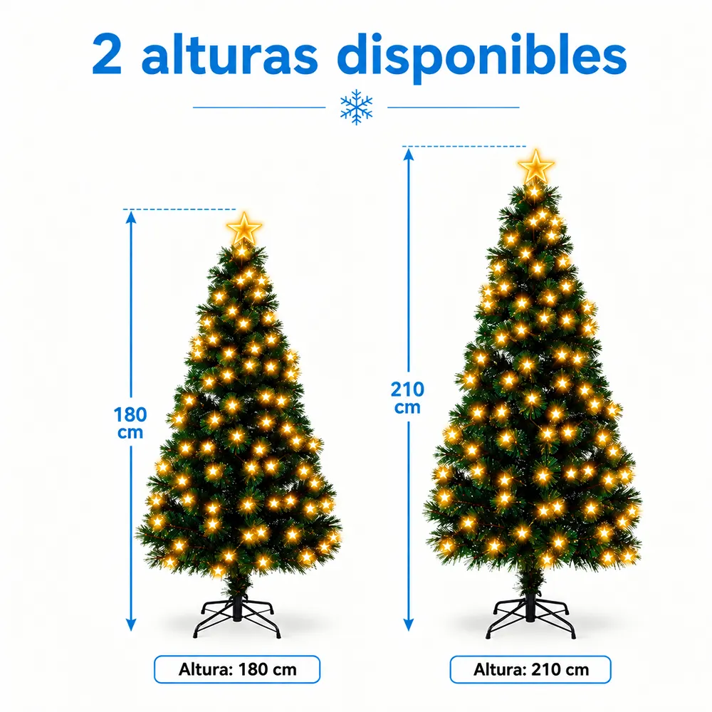 Árbol de Navidad Artificial Verde con Luces de Estrella y Pico de Estrella Integradas con Soporte de Metal 1.80m y 2.10m - Imagen 4