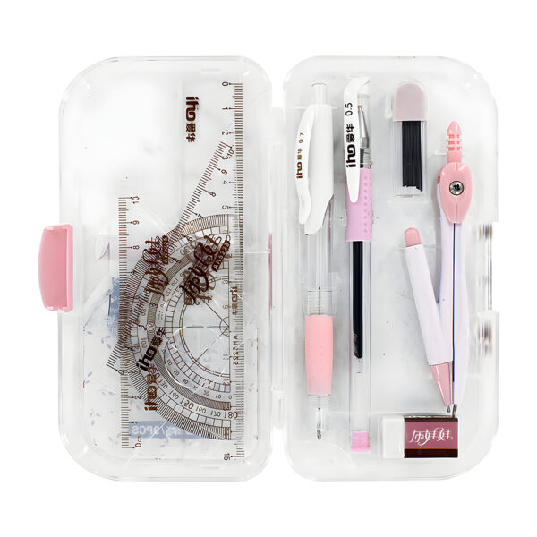 Kit de Geometría de 9 piezas con Colores Pasteles y Estuchera Trasparente - Image 2