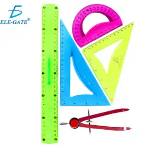 Juego de Compas con Escuadras y Regla Rígida con Colores Neón
