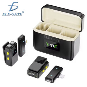 Juego de Micrófonos Lavalier Inalámbricos con Dos Receptores Tipo C y Lightning con Base de Carga Rápida