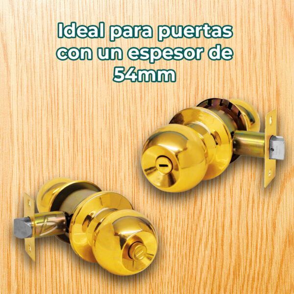 Cerradura de Perilla Cilíndrica Latón Brillante - Image 4