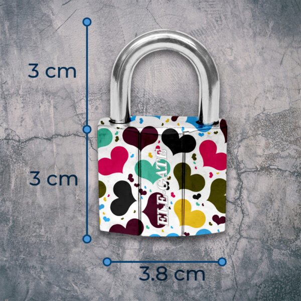 Candado de Hierro de 38mm Blanco con Estampado de Corazones - Image 4