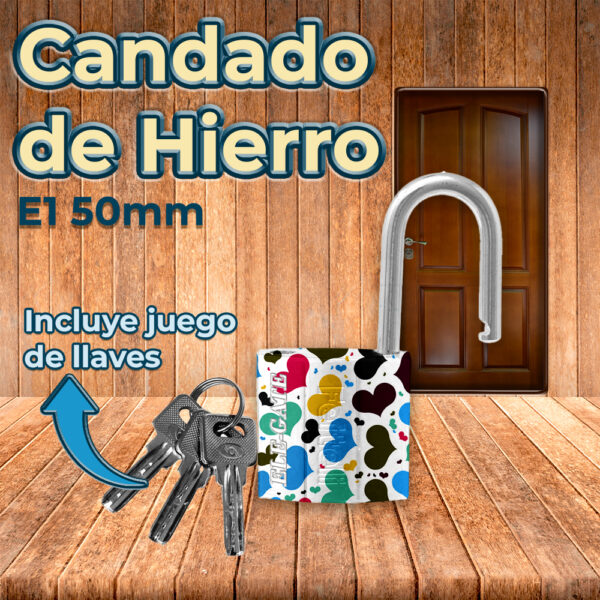Candado de Hierro de 50mm Blanco con Estampado de Corazones - Image 2
