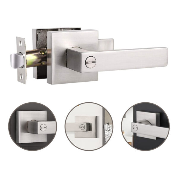 Cerradura de Manija Cuadrada Nickel Satinado para Baño - Image 2