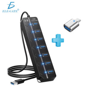 Hub USB 3.0 de 7 Puertos con Interruptores Individuales Con Cable 1.2M incluye Adaptador USB-A a USB-C