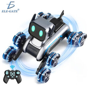 Robot de Juguete RC Perro 8WD con Control Remoto, Luces LED RGB, Sonido y Humo