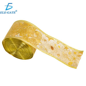 Listón Navideño Dorado Transparente con Motivos Navideños