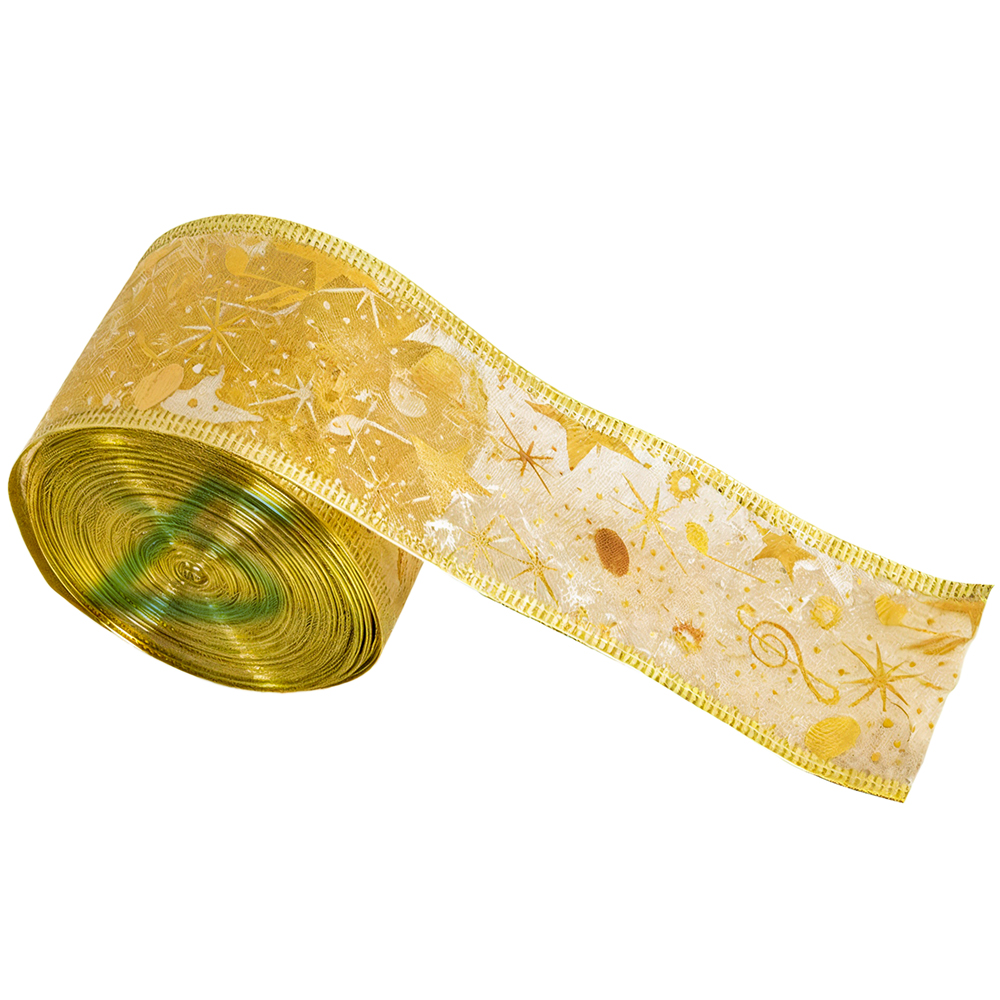 Listón Navideño Dorado Transparente con Motivos Navideños - Image 2