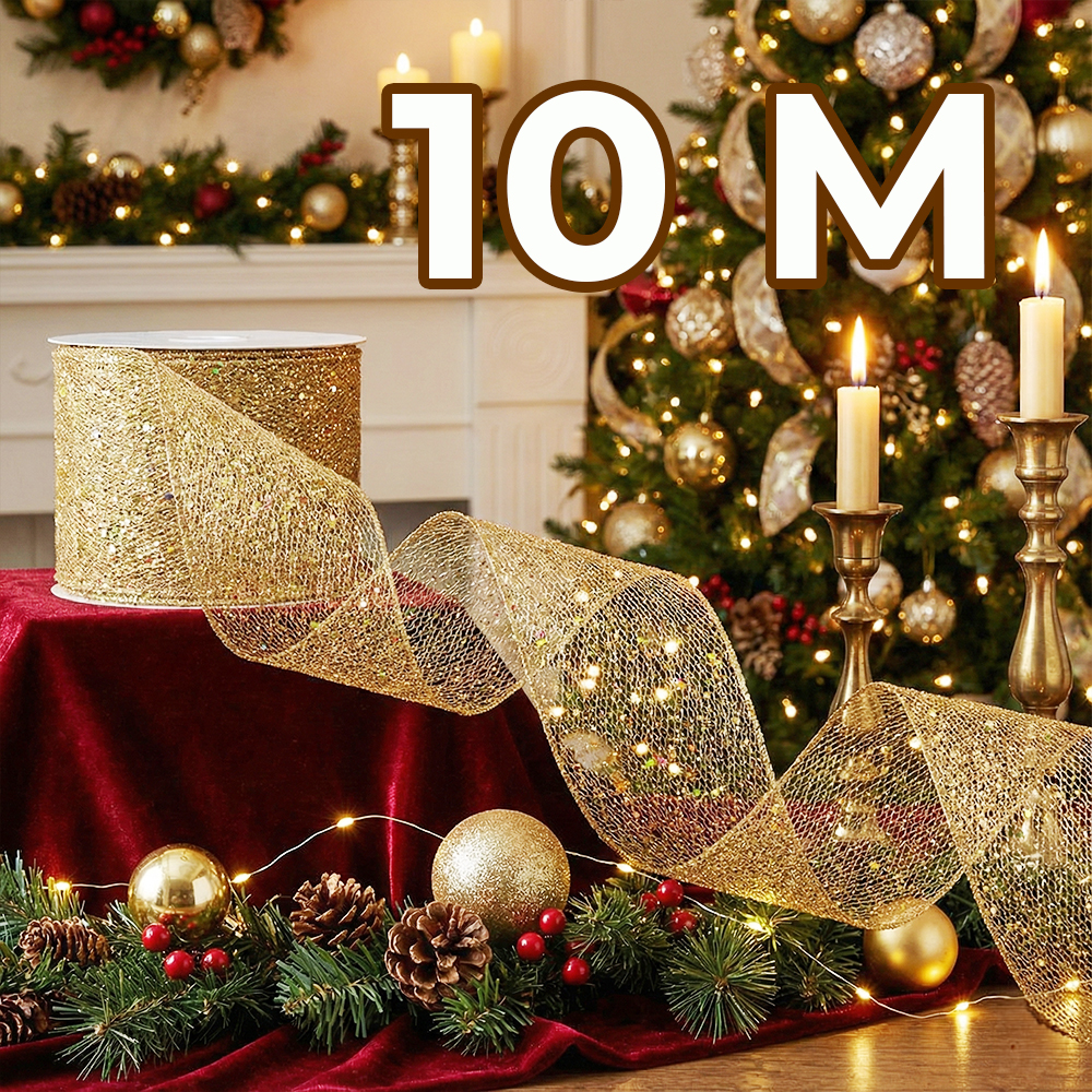 Listón Brilloso de Tela 10 Metros con Estrellas – Dorado, Plateado y Rojo - Image 5