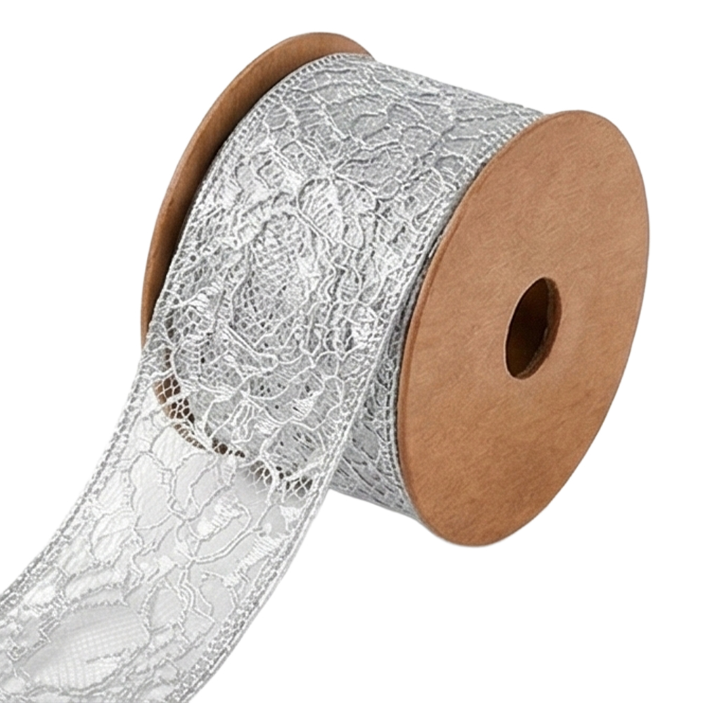 Listón Transparente de Tela Brilloso 10 Metros con Patrones Festivos – Rojo, Plateado, Verde y Dorado - Image 3