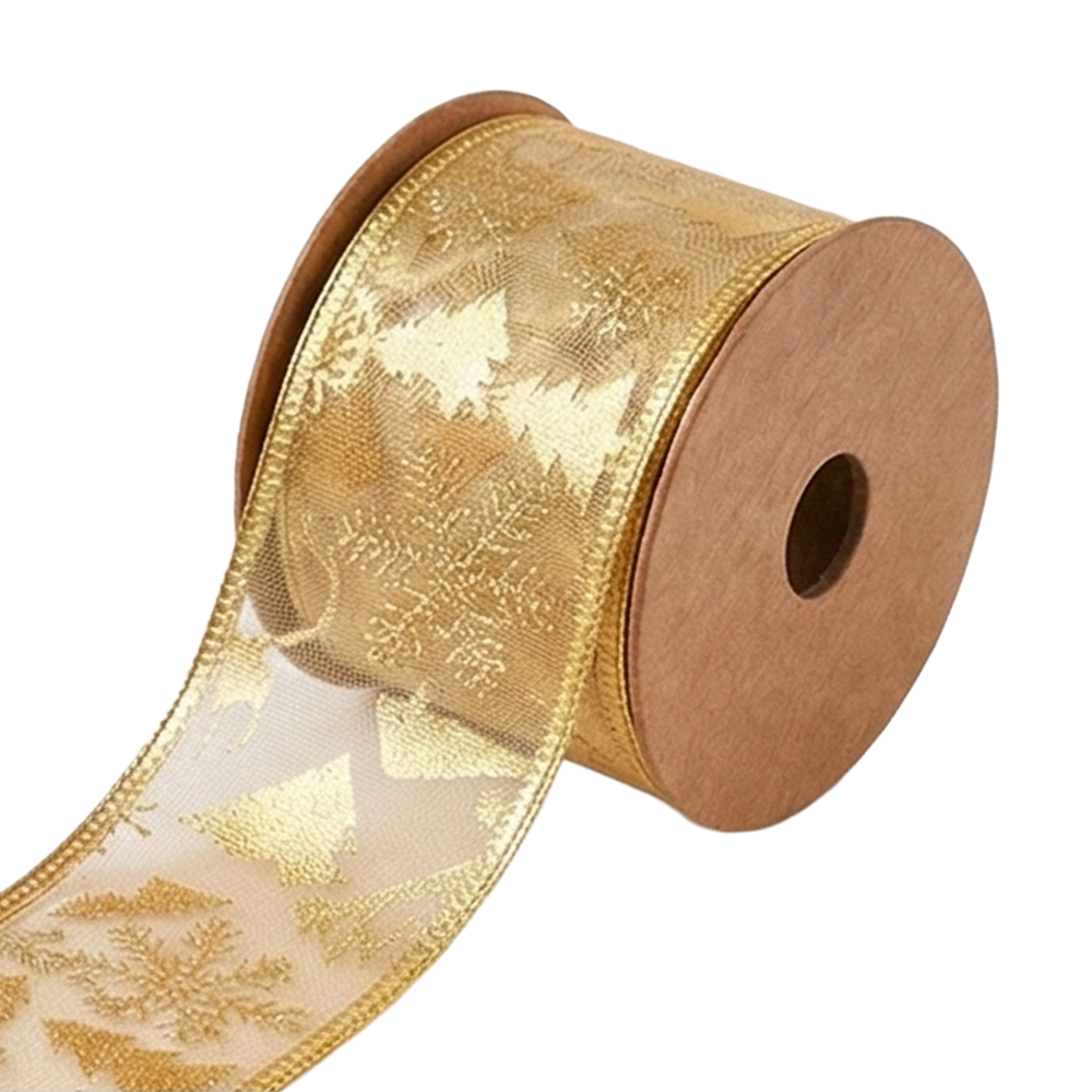 Listón Transparente de Tela Brilloso 10 Metros con Patrones Festivos – Rojo, Plateado, Verde y Dorado - Image 5
