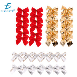 Paquete de 12 Moños de Navidad con Acabado Metálico – Rojo, Plata y Dorado