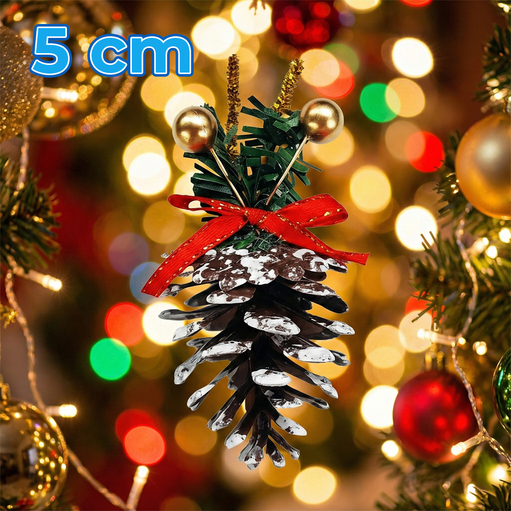 Set de 6 Ornamentos Navideños de Garapiña con Follaje y Dos Esferas Doradas con Lazo Dorado - Image 4