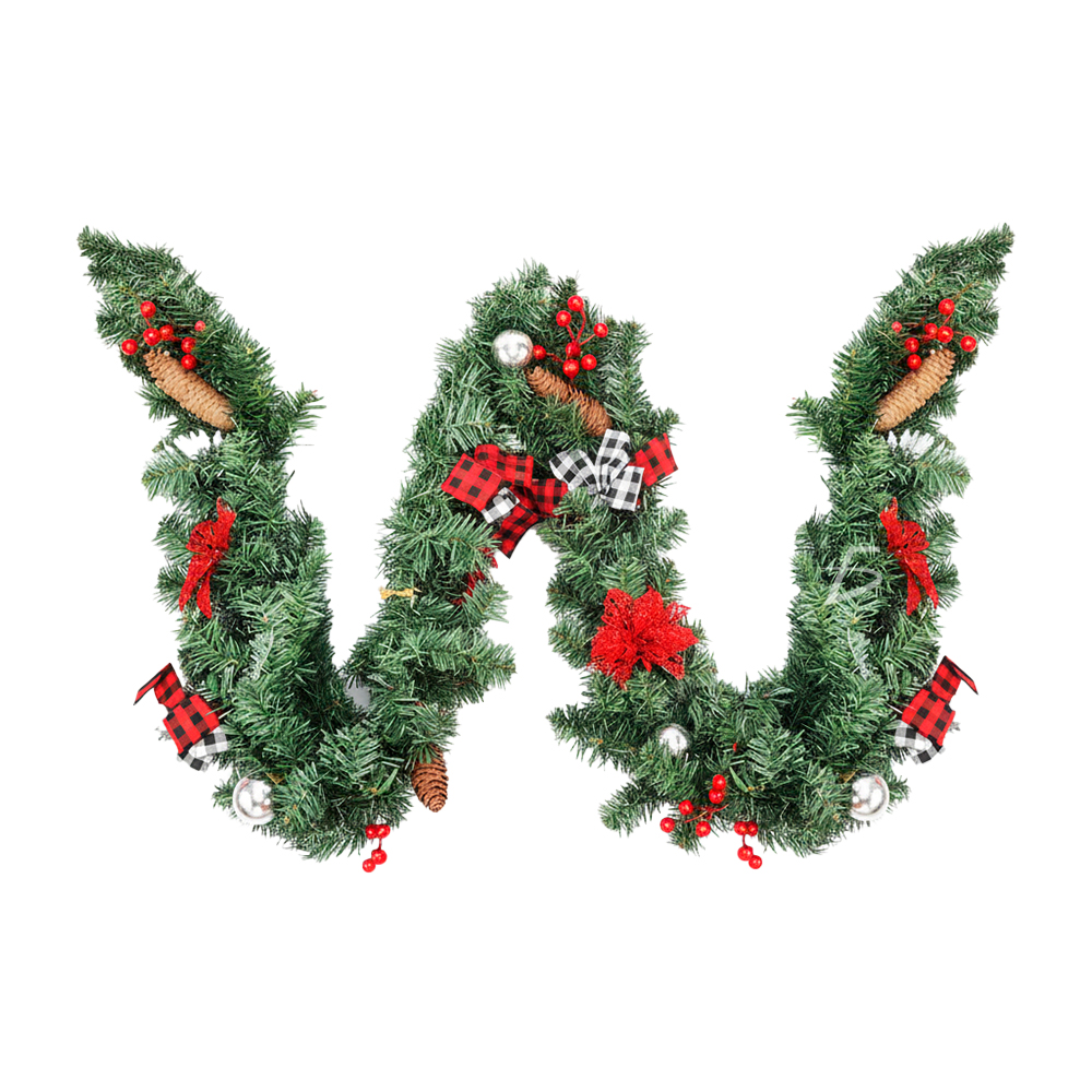 Guirnalda Navideña 2.7 m con Follaje Artificial y Moños Rojos con Blanco y Negro - Image 2