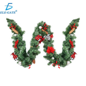 Guirnalda Navideña 2.7 m con Follaje Artificial y Moños Rojos con Blanco y Negro