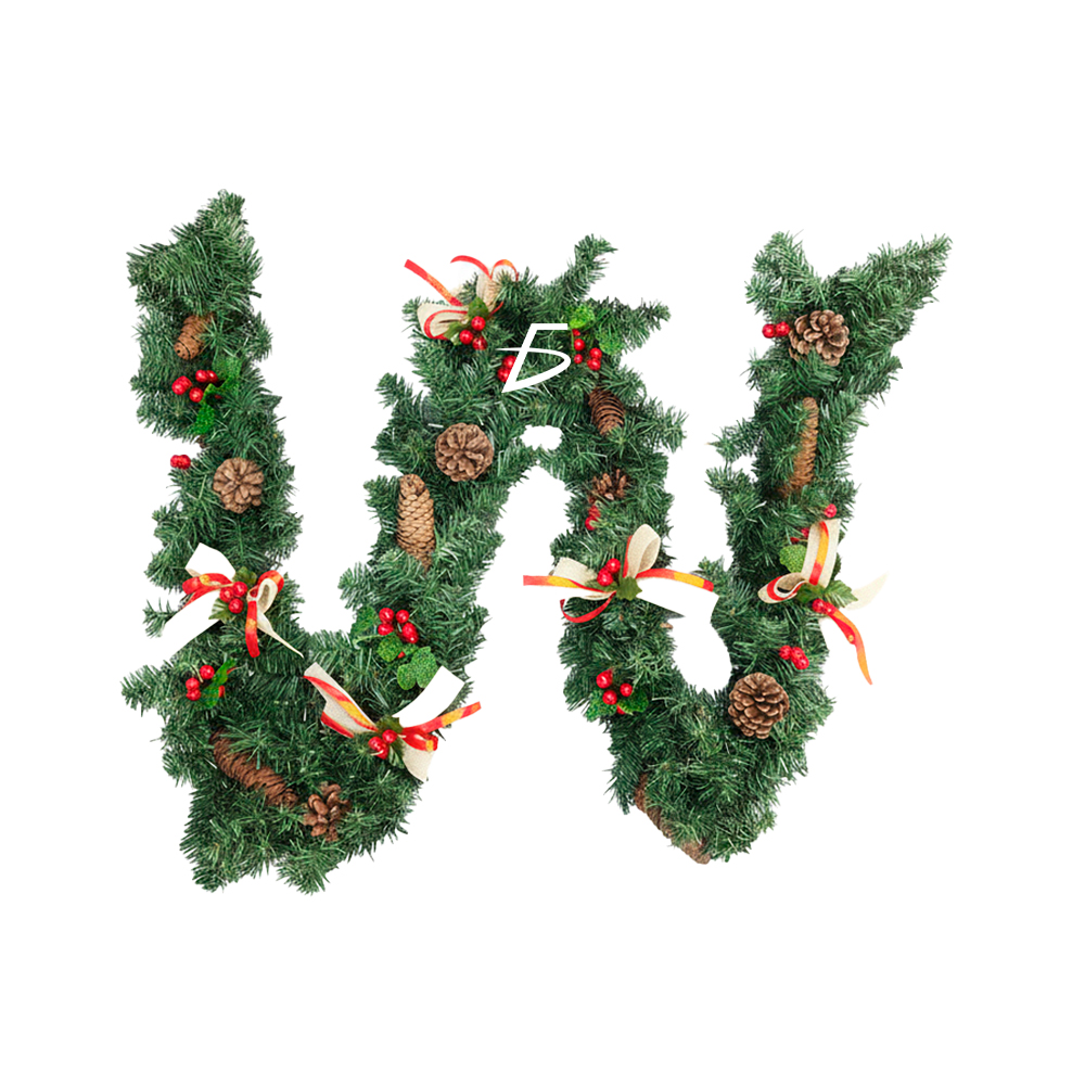 Guirnalda Navideña 2.7 m con Follaje Artificial, Moños Rojos con Blanco, Garapiñas y Frutillas Rojas - Image 2