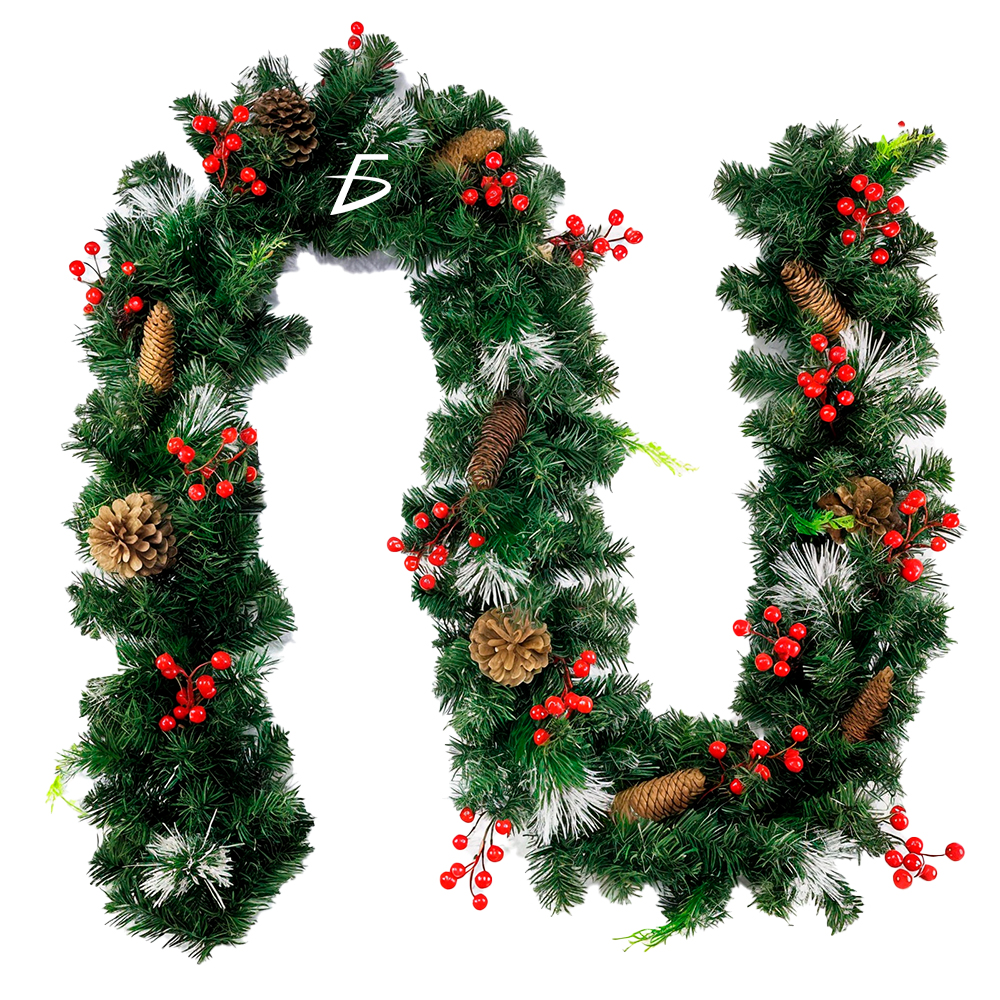 Guirnalda Navideña 2.7 m con Follaje Artificial Nevado, Garapiñas y Frutillas Rojas - Image 3