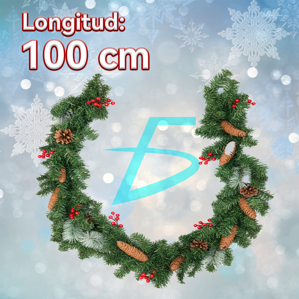 Guirnalda Navideña 2.7 m con Follaje Artificial Nevado, Garapiñas y Frutillas Rojas - Image 4