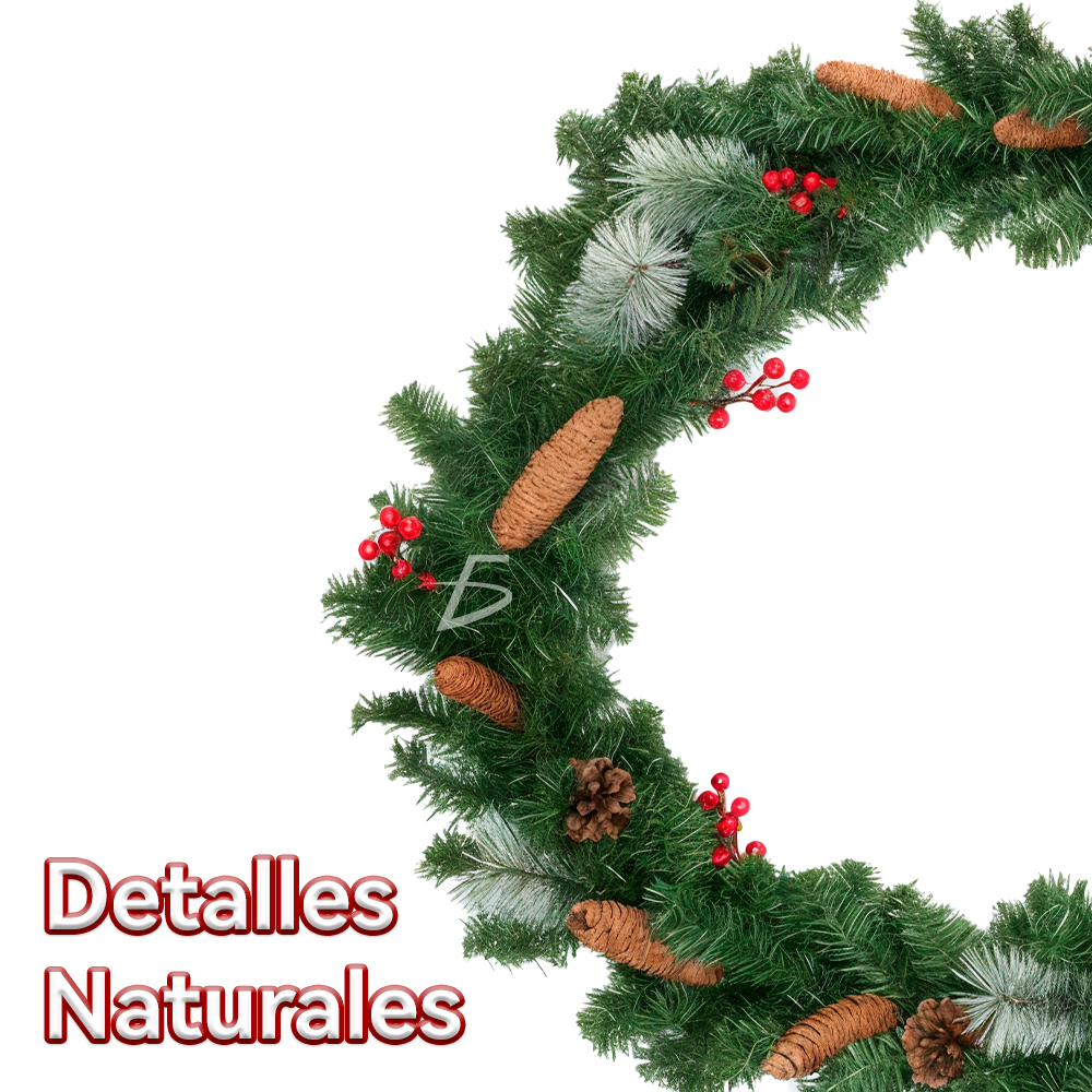 Guirnalda Navideña 2.7 m con Follaje Artificial Nevado, Garapiñas y Frutillas Rojas - Image 2
