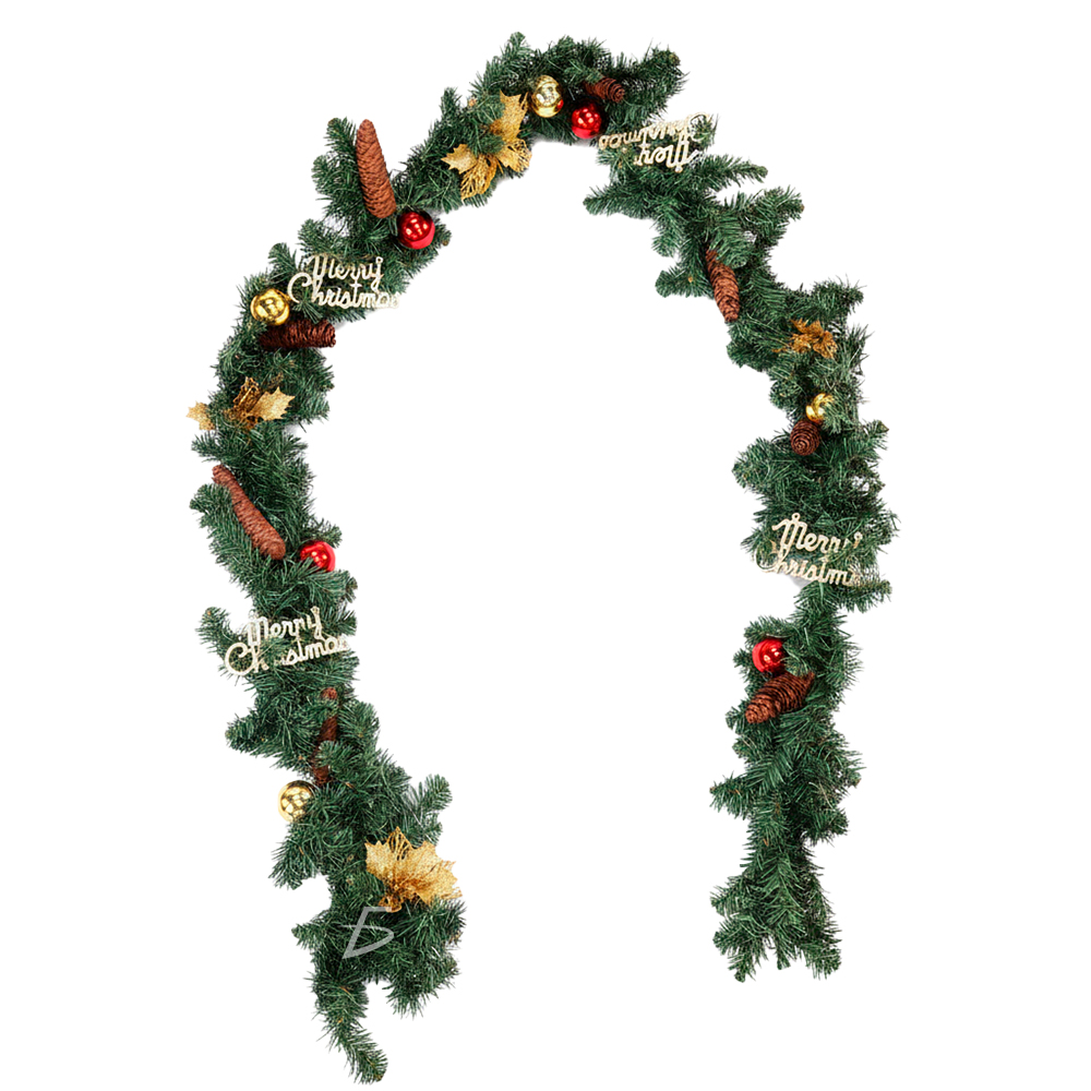 Guirnalda Navideña 2.7 m con Follaje Artificial y Adornos – Frutillas Doradas y Rojas - Image 3