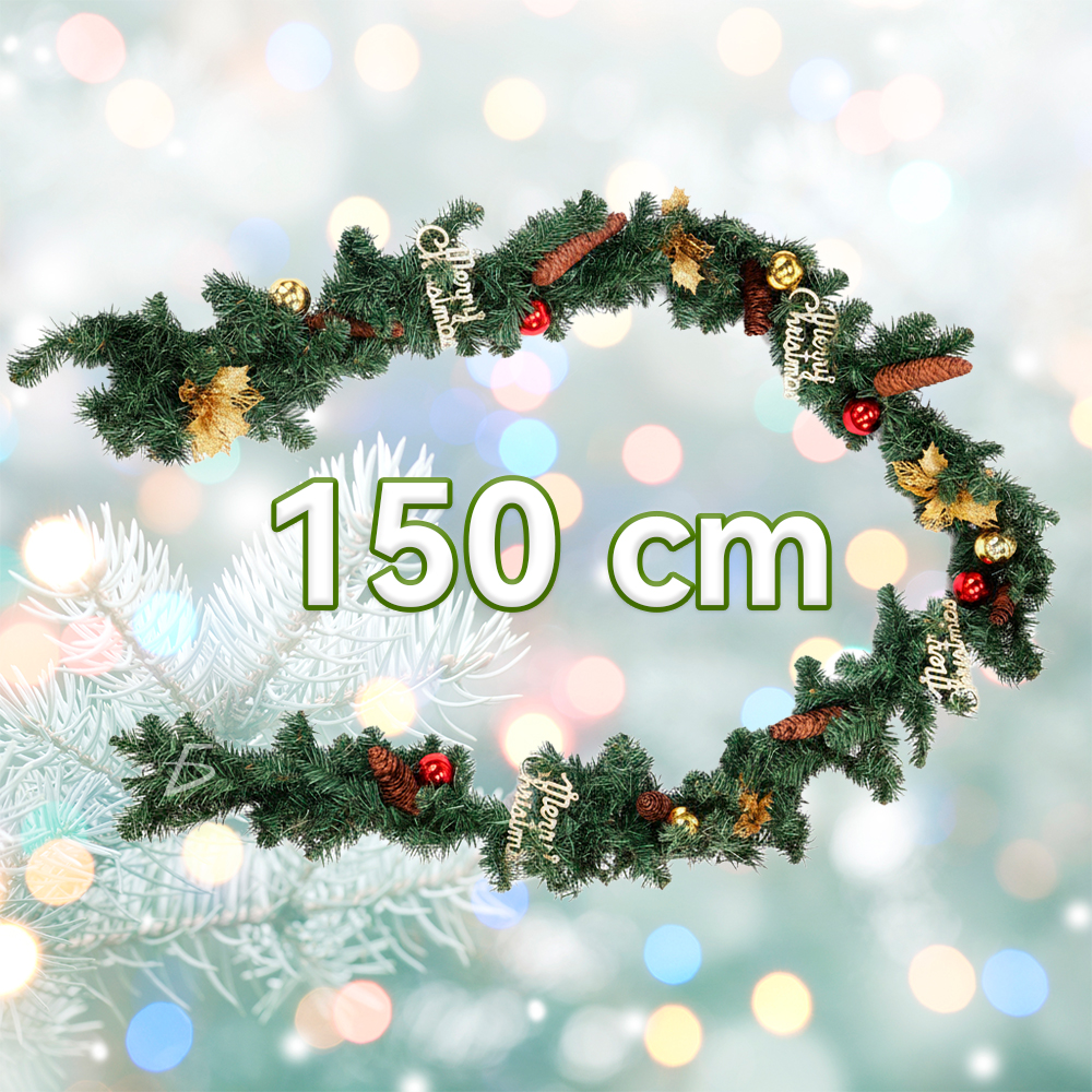 Guirnalda Navideña 2.7 m con Follaje Artificial y Adornos – Frutillas Doradas y Rojas - Image 4