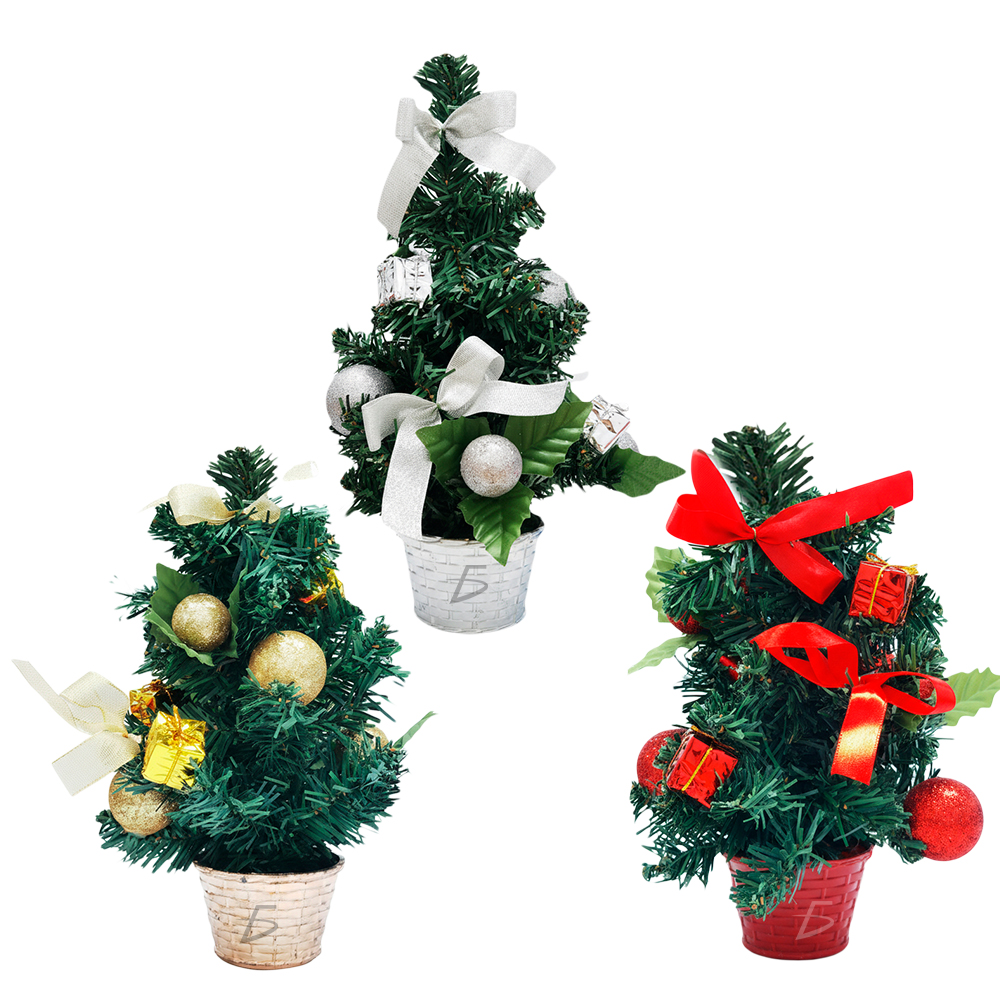 Mini Árbol de Navidad 30 cm con Maceta, Moños y Esferas Decorativas - Image 2