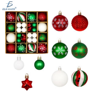 Set de 44 Esferas Navideñas Plásticas Tipo Cristal con Acabados Artesanales
