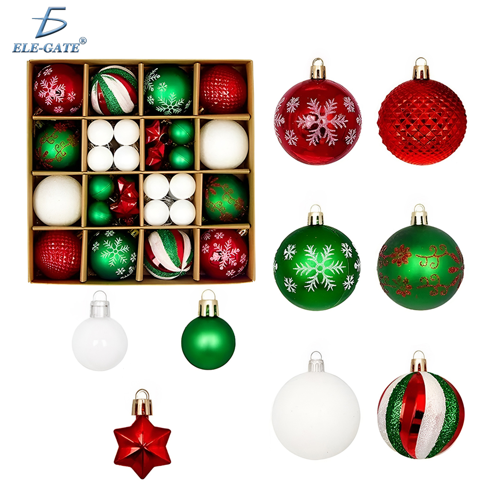 Set de 44 Esferas Navideñas Plásticas Tipo Cristal con Acabados Artesanales
