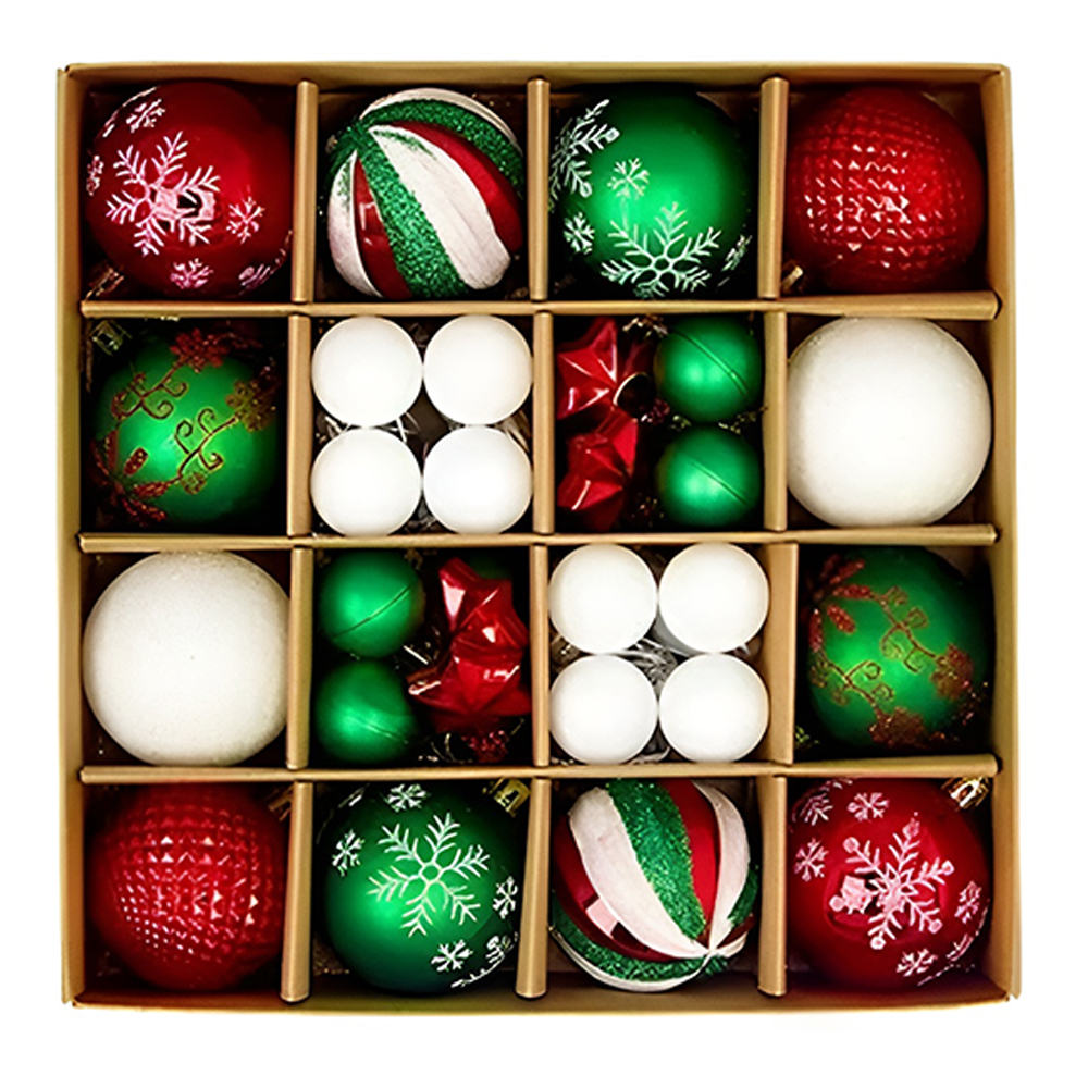Set de 44 Esferas Navideñas Plásticas Tipo Cristal con Acabados Artesanales - Image 3