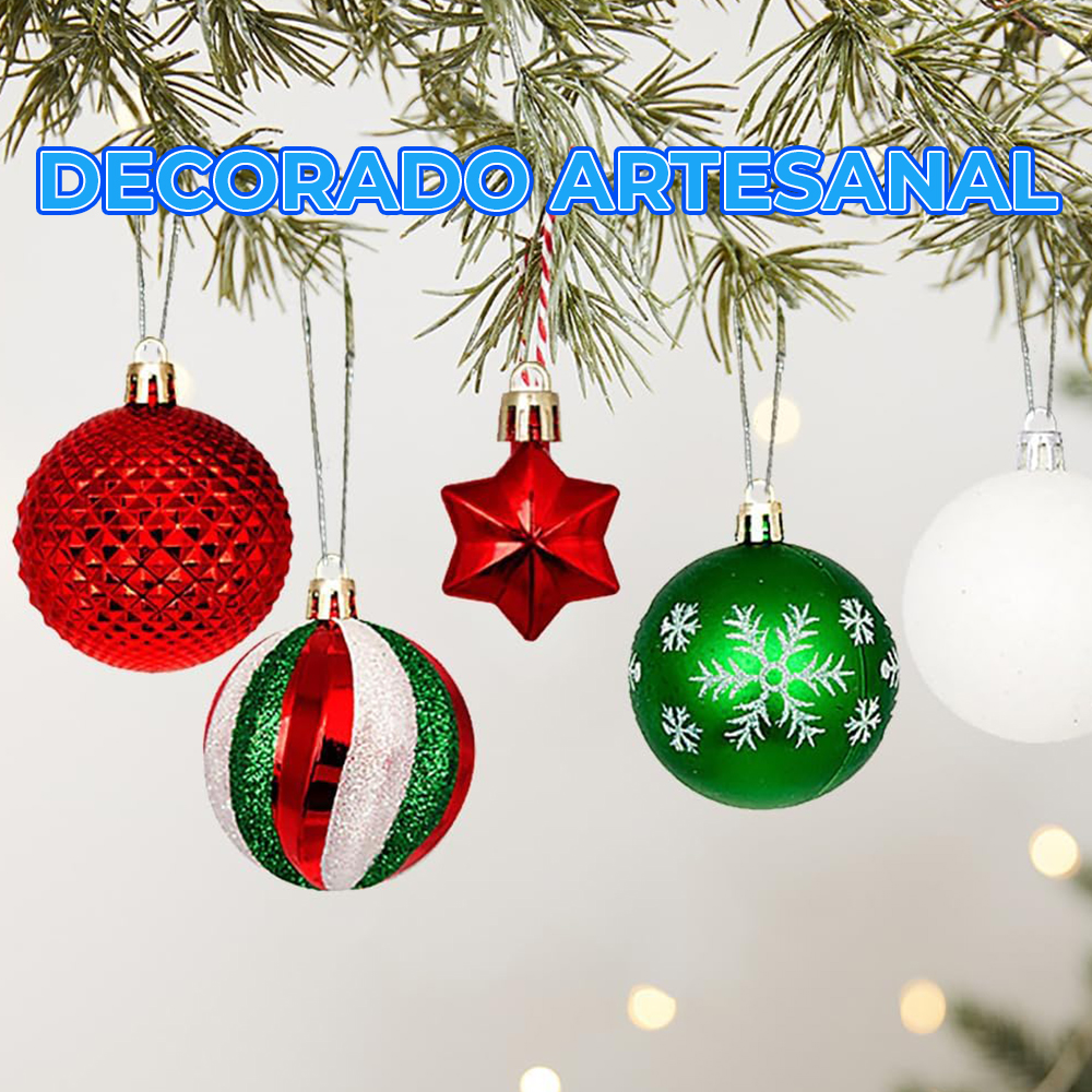 Set de 44 Esferas Navideñas Plásticas Tipo Cristal con Acabados Artesanales - Image 2