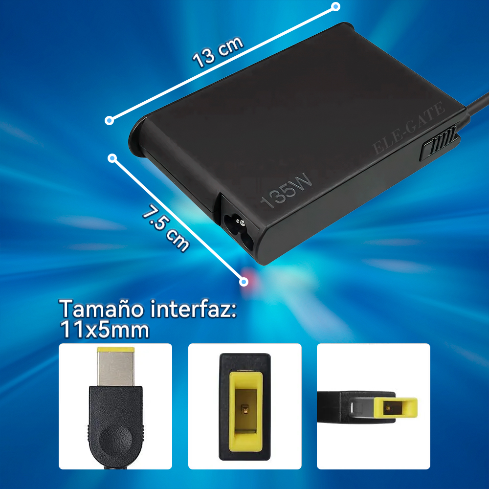 Cargador Compatible Laptop Lenovo 135W – Punta USB Amarilla - Image 2