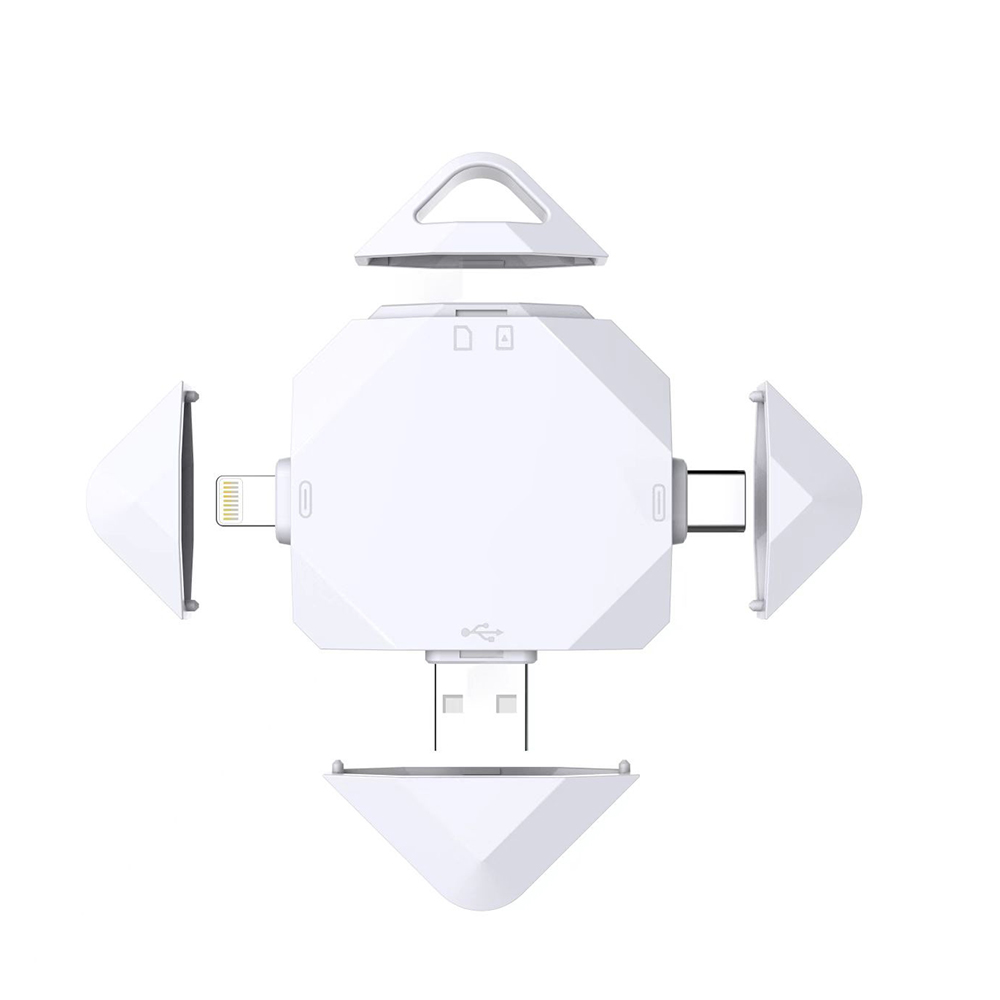 Lector de Tarjetas SD y Micro SD 4 en 1 Cuadrado – USB / USB-C / Lightning