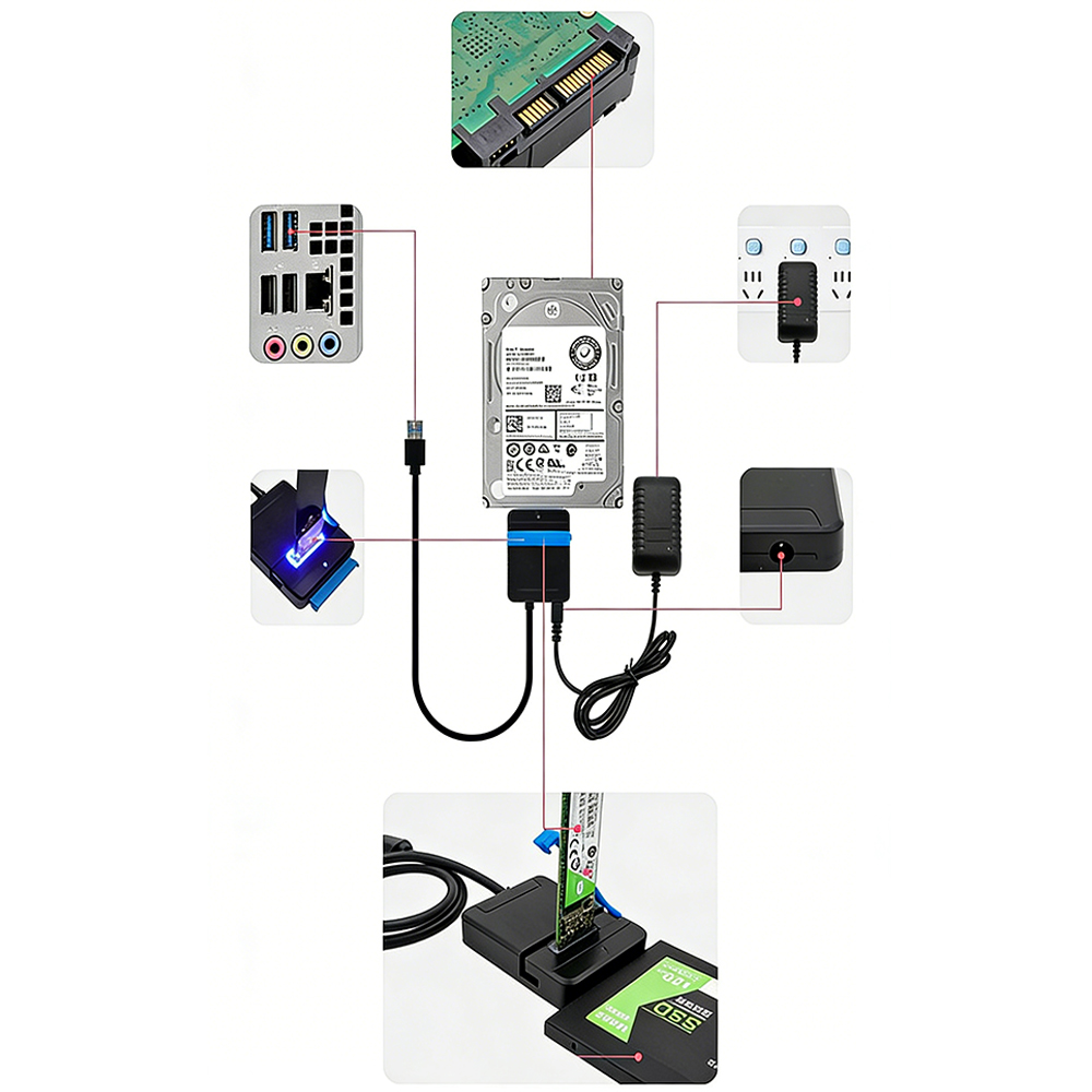 Adaptador USB 3.1 Gen2 a M.2 NVMe + SATA 2.5"/3.5" – Lectura Dual de Alta Velocidad - Image 2
