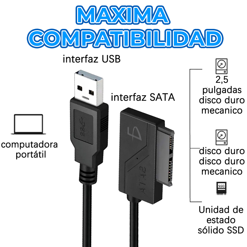 Cable Adaptador USB 2.0 a Slimline SATA 13 Pines para Unidad Óptica de Laptop – 480 Mbps - Image 3