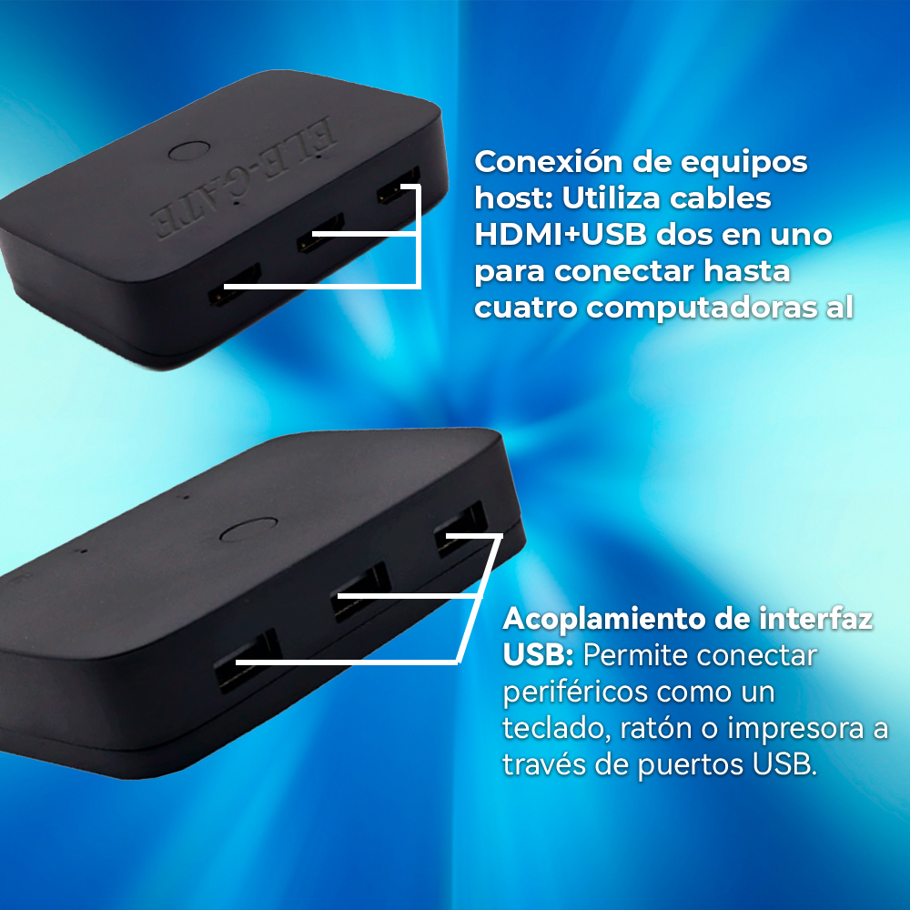 Switch KVM HDMI de 3 Puertos 4K/30Hz – Conmutador HDMI USB con Botón Manual. - Image 4