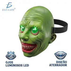 Máscara de Terror Verde con Ojos LED y Correa Elástica para Halloween