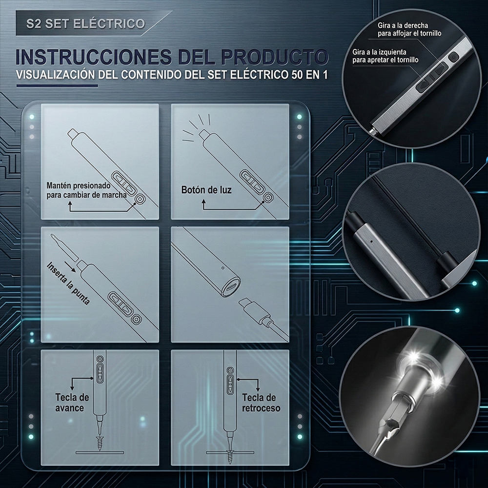 Destornillador Eléctrico de Precisión 50 en 1 Recargable con Puntas Magnéticas - Image 2