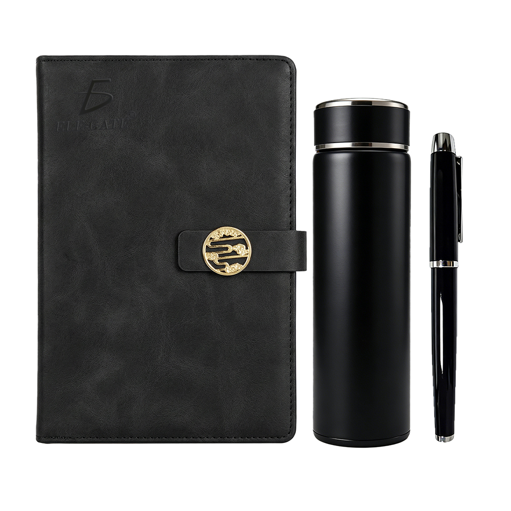 Set de Regalo Negro Esmaltado con Libreta, Termo de Acero Inoxidable y Pluma – Acabado Tipo Piel y Cierre Magnético - Image 2