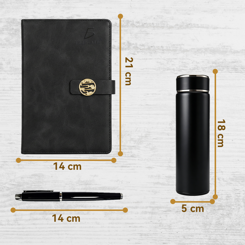 Set de Regalo Negro Esmaltado con Libreta, Termo de Acero Inoxidable y Pluma – Acabado Tipo Piel y Cierre Magnético - Image 4