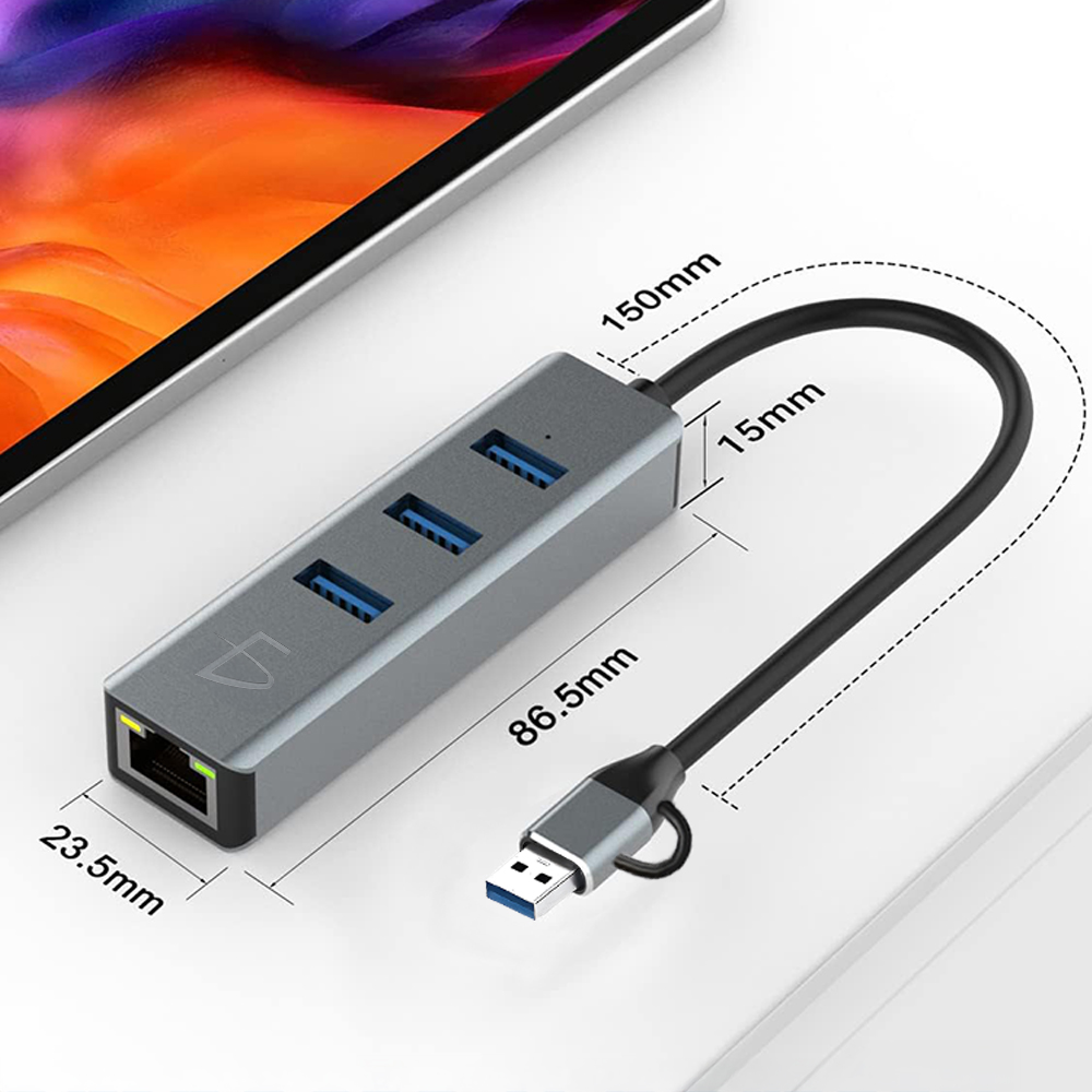 HUB Adaptador USB-C con Ethernet Gigabit y USB 3.0 – 3 Puertos - Image 4