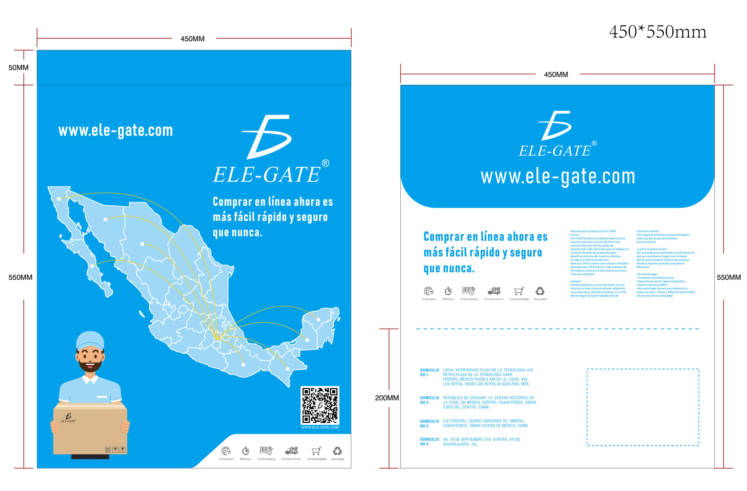 Bolsa de Envío con Impresión Completa Ideal para Comercio Electrónico Paquete de 100 Unidades en Bolsa OPP Paquetería de 45 x 55 cm