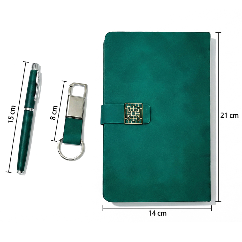 Set de Regalo Verde Esmeralda con Libreta, Pluma y Llavero – Acabado Tipo Piel y Cierre Magnético - Image 3