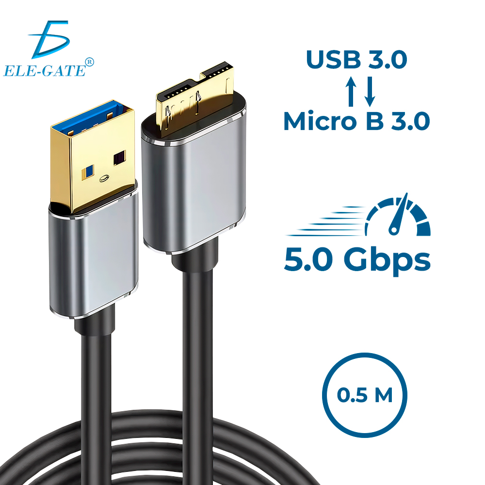 Cable USB a Micro B 3.0 – 0.5 Metros Conectores Dorados