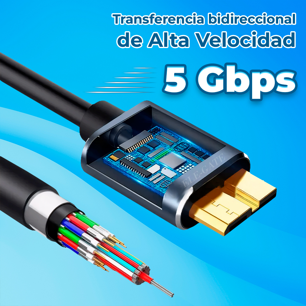 Cable USB a Micro B 3.0 – 0.5 Metros Conectores Dorados - Image 3