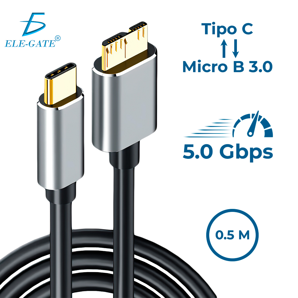 Cable tipo c a Micro B 3.0 – 0.5 Metros Conectores Dorados