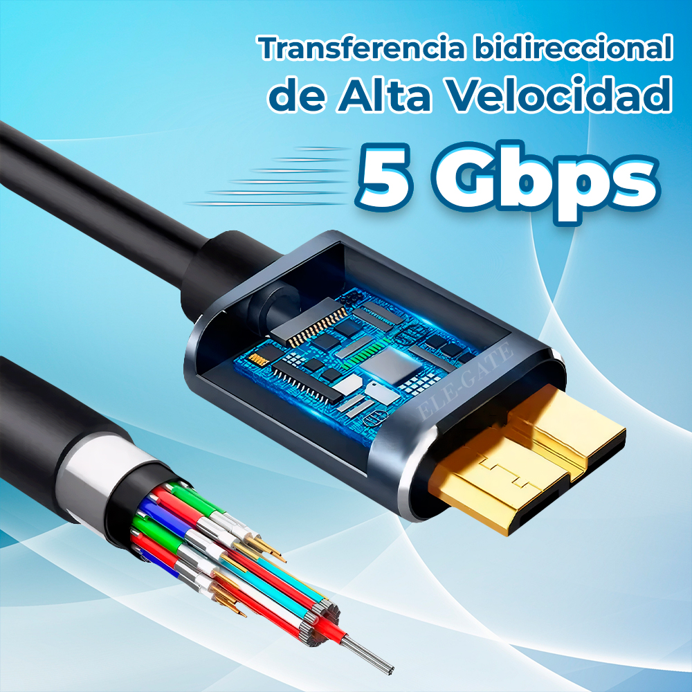 Cable tipo c a Micro B 3.0 – 0.5 Metros Conectores Dorados - Image 2