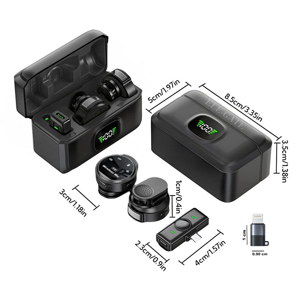 Juego de Micrófonos Lavalier Inalámbricos con Receptor tipo C con Base de Carga Rápida y Adpatador C a Lighting - Image 4