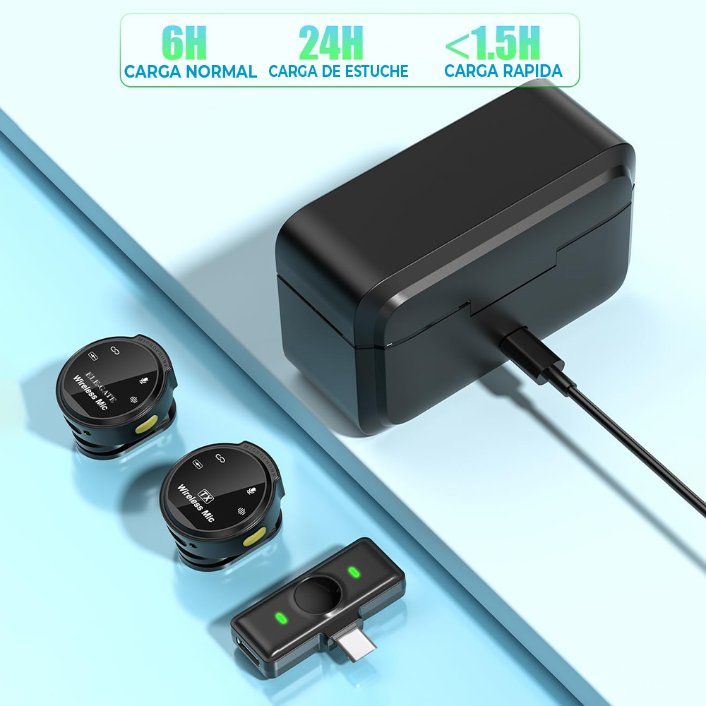 Juego de Micrófonos Lavalier Inalámbricos con Receptor tipo C con Base de Carga Rápida y Adpatador C a Lighting - Image 2