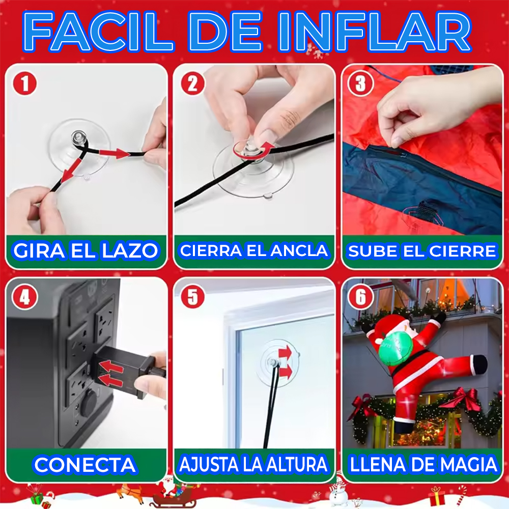 Inflable Navideño con Ventilador y Luces LED de Santa Claus Escalando - Image 3